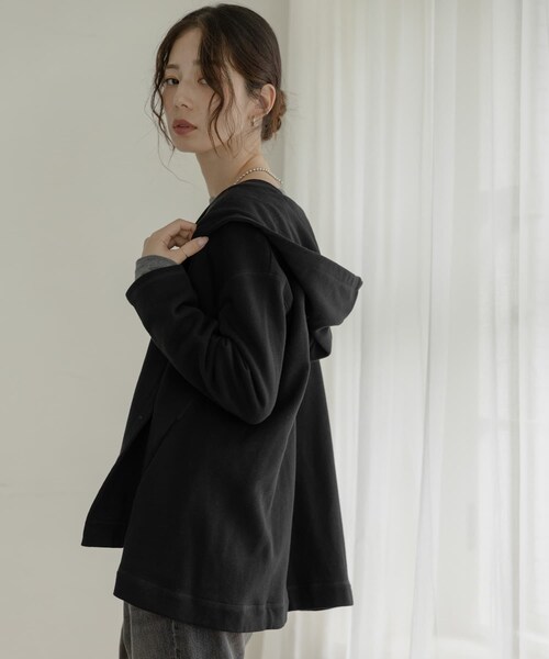 URBAN RESEARCH Sonny Label（アーバンリサーチサニーレーベル）の「裏毛フーディーカーディガン（カーディガン/ボレロ・レディース・グレージュ/杢グレー/ブラック・FREE）」の9枚目の写真