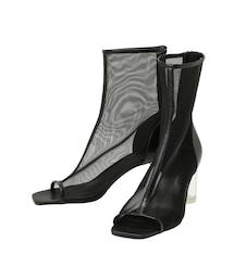 MERCURYDUO | クリアヒールオープントゥメッシュブーツ(その他シューズ)