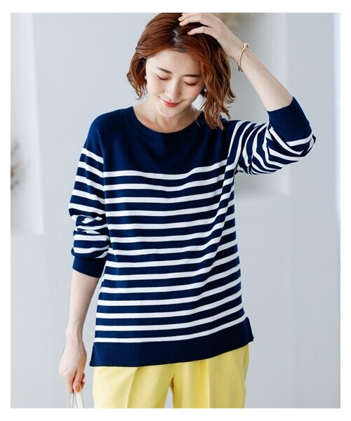 nissen（ニッセン）の「前後２WAYボーダーニットトップス【OtonaSMILE】（ニット/セーター・レディース・オフホワイト系/ネイビー系・M/L/LL/3L/4L/5L）」の11枚目の写真