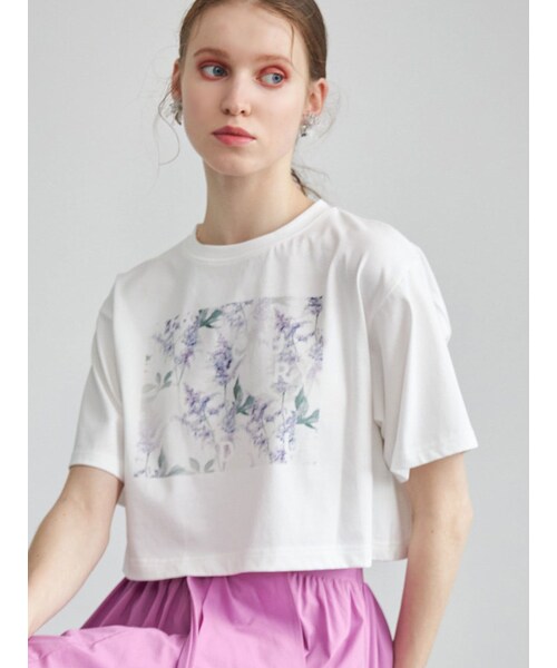 MERCURYDUO（マーキュリーデュオ）の「プランティカプリントTシャツ（Tシャツ/カットソー・レディース・アイボリー/イエロー/ラベンダー・F）」の2枚目の写真