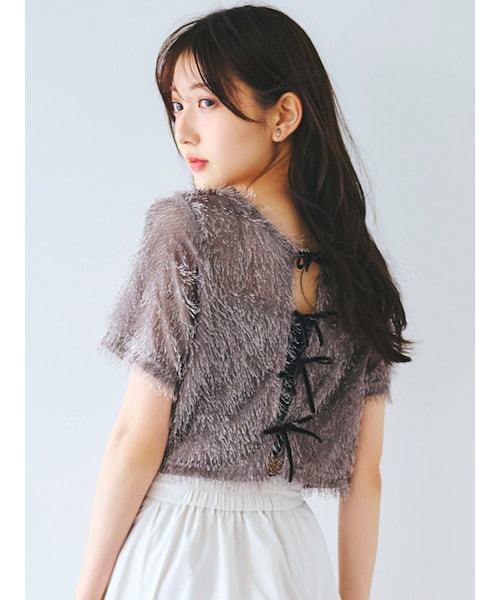 dazzlin（ダズリン）の「コンパクトシャギーリボンカットプルオーバー（Tシャツ/カットソー・レディース・オフホワイト/グレー/チャコールグレー/ブラック/ピンク・F）」の21枚目の写真