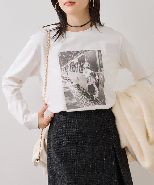 VIS（ビス）の「ロゴ＆フォトアソートプリントロンT（Tシャツ/カットソー・レディース・チャコール/ホワイト/ホワイト系・F）」の9枚目の写真