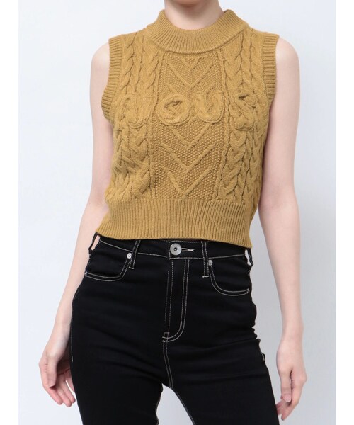 GYDA（ジェイダ）の「NOUSノースリケーブルニットトップス（ニット/セーター・レディース・オフホワイト/ブラック/マスタード・F）」の5枚目の写真