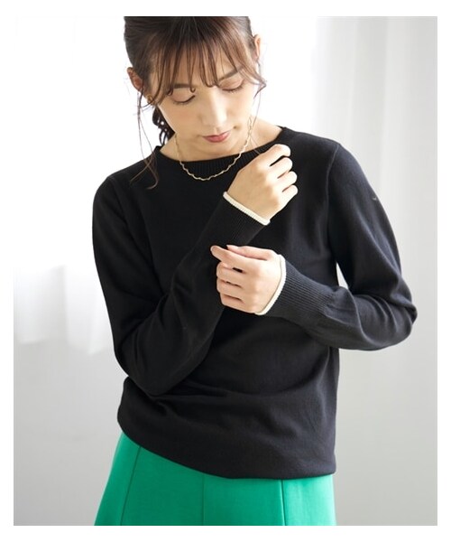 nissen（ニッセン）の「大きいサイズ 優しい肌触りの定番ボートネックニットセーター（ニット/セーター・レディース・オフホワイト/杢グレー/黒(オフホワイトライン)/コバルトブルー(オフホワイトライン)/セルリアンブルー/モカ/パープル・L/LL/3L/4L/5L/6L/8L/10L）」の16枚目の写真