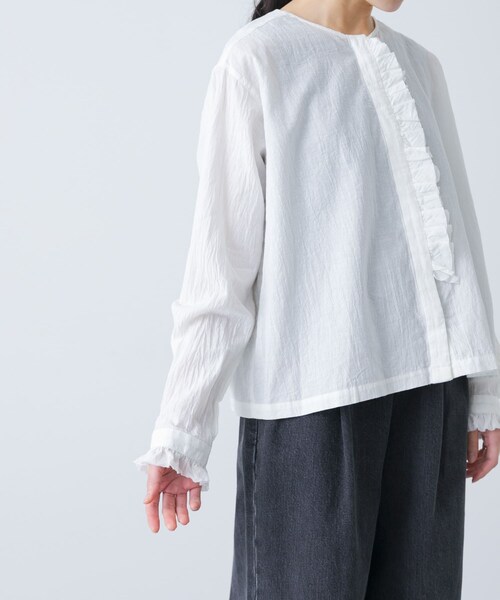 かぐれ（カグレ）の「コットンリネンフリルブラウス（シャツ/ブラウス・レディース・CHECK/NAVY/OFF・Free）」の15枚目の写真