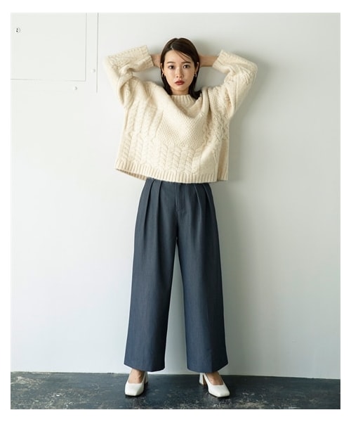 nissen（ニッセン）の「【sail】タックパンツ　小さいサイズ（パンツ・レディース・アイボリー/グレー・P58/P61）」の3枚目の写真