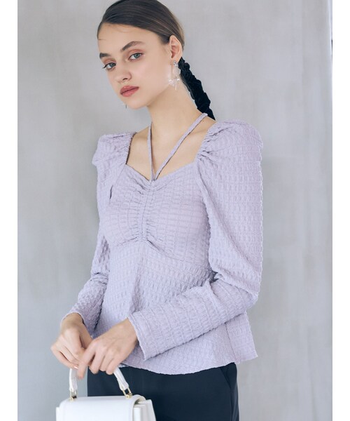 MERCURYDUO（マーキュリーデュオ）の「ドロストチュニックカットソー（Tシャツ/カットソー・レディース・オフホワイト/ブラック/ラベンダー・F）」の3枚目の写真