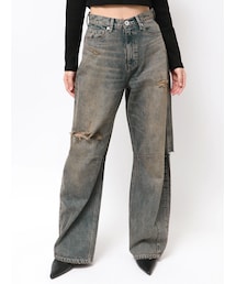 GYDA | ハイウエストGG Stitch Barrel Leg ダメージデニムパンツ(デニムパンツ)