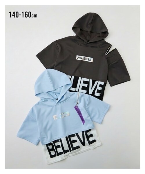 nissen（ニッセン）の「レイヤード風フード付き半袖Tシャツ（女の子）（Tシャツ/カットソー・キッズ・アイスブルー/チャコール・140/150/160）」の2枚目の写真