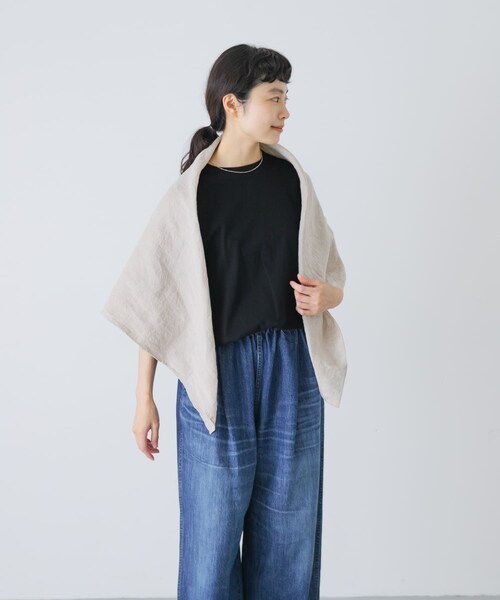かぐれ（カグレ）の「ウォッシュリネンスクエアストール（ストール/ショール・レディース・NATURAL/NAVY/PINK・Free）」の4枚目の写真