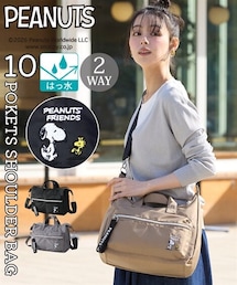 nissen | スヌーピーワンポイント刺しゅう入10ポケット２WAYはっ水ショルダーバッグ（選べる肩ひも長さ）(ショルダーバッグ)