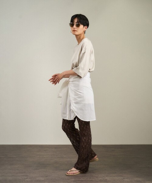 ADAM ET ROPE'（アダムエロペ）の「シアーレースレギンス［ストレッチ］（レギンス/スパッツ・レディース・ブラック/オフホワイト/ブラウン系・F）」の9枚目の写真