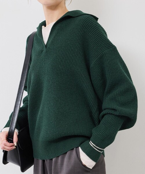 ROPE' PICNIC(ロペピクニック)の「スキッパーポロニットプルオーバー/イージーケア(ニット/セーター・レディース・グレー/オフホワイト/ダークグリーン/ネイビー・F)」の22枚目の写真