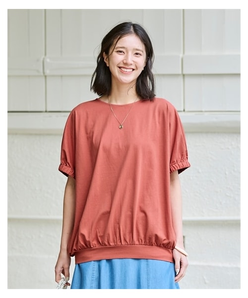 nissen（ニッセン）の「大きいサイズ ひんやりUSAコットン１００％ゆるシルエットドルマンプルオーバー（接触冷感・毛玉防止・UVカット）（Tシャツ/カットソー・レディース・ベイクドオレンジ/ソフトカーキ/チャコールグレー/黒・L~LL相当/3L~4L相当/5L~6L相当/8L相当/10L相当）」の19枚目の写真