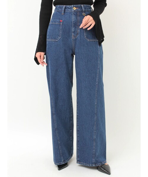 LAGUNAMOON（ラグナムーン）の「パッチポケットセミワイドデニムパンツ（デニムパンツ・レディース・ブラック/ブルー/アイスブルー・S/M）」の3枚目の写真