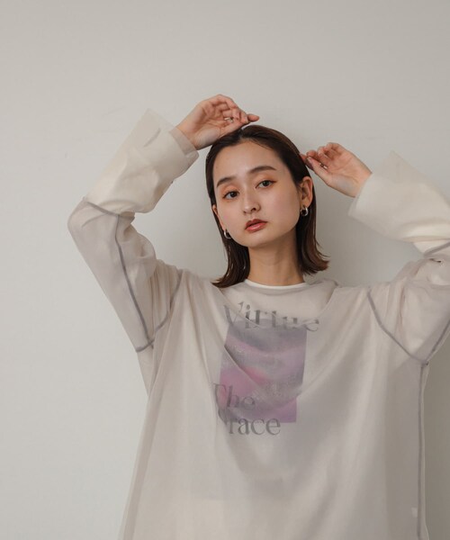 SENSE OF PLACE by URBAN RESEARCH(センスオブプレイスバイアーバンリサーチ)の「シアーチュールトップ(Tシャツ/カットソー・レディース・IVO×GRY/BEG×IVO/C.GRY×GRY/BLK×C.GRY・one)」の7枚目の写真