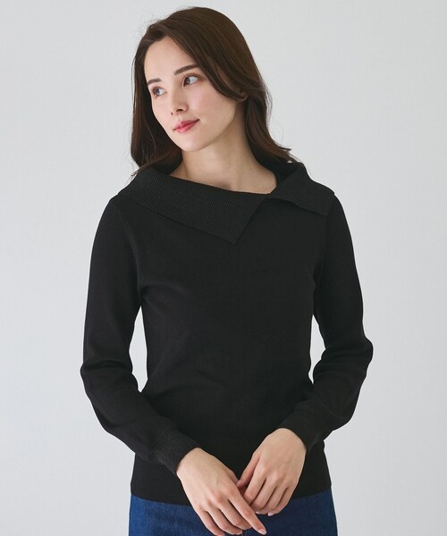 Jayro（ジャイロ）の「ラメアシメオフショル風プルオーバー（ニット/セーター・レディース・ブラック/ホワイト系/パープル系/ピンク・M）」の2枚目の写真