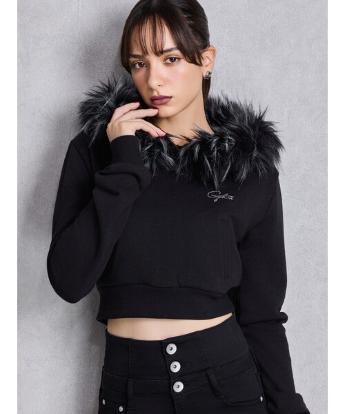 GYDA（ジェイダ）の「Gyda bijouファーパーカー（パーカー・レディース・オフホワイト/グレー/ブラック・F）」の6枚目の写真