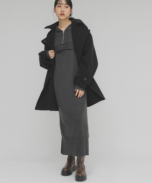 KBF（ケイビーエフ）の「ハーフZIPレイヤードニットワンピース（ワンピース・レディース・BEIGE/CHARCOAL・One）」の4枚目の写真