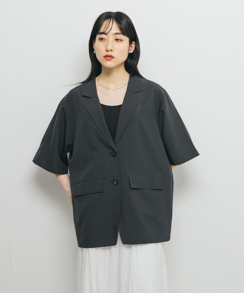 KBF（ケイビーエフ）の「ハーフスリーブルーズジャケット（テーラードジャケット・レディース・CHARCOAL/MOCHA・one）」の4枚目の写真