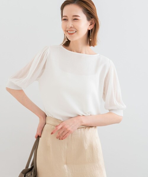 URBAN RESEARCH ROSSO（アーバンリサーチロッソ）の「ドッキングシアープリーツスリーブプルオーバー（ニット/セーター・レディース・OFF WHITE/L/BEIGE/BLACK/MUSCAT・FREE）」の7枚目の写真