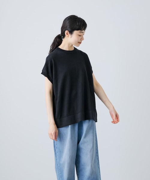 かぐれ（カグレ）の「リネンフレンチスリーブニット（ニット/セーター・レディース・OFF/NATURAL/BLACK・FREE）」の2枚目の写真