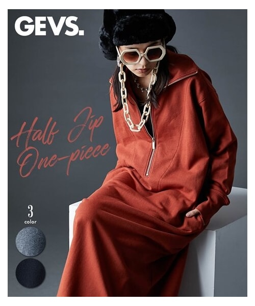 nissen（ニッセン）の「綿100％ハーフジップスウェットマキシワンピース＜大きいサイズ有＞GEVS.（ワンピース・レディース・テラコッタ/杢グレー/黒・M/L/LL/3L/4L/5L/6L/8L/10L）」の3枚目の写真