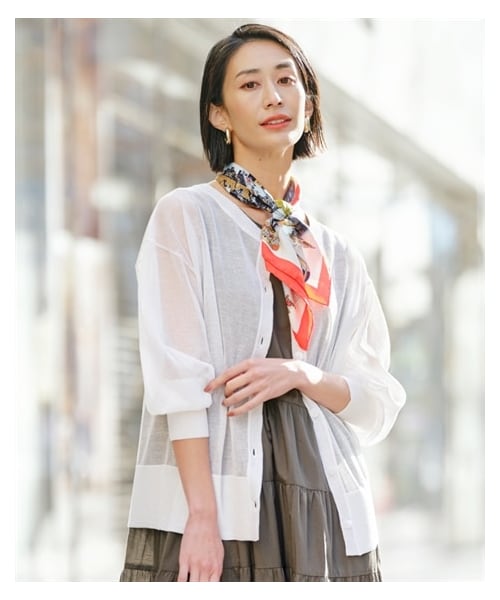 nissen（ニッセン）の「２WAYシアーニットカーディガン【OtonaSMILE】（ニット/セーター・レディース・ホワイト/ブルー/イエロー・M/L/LL/3L/4L/5L）」の5枚目の写真