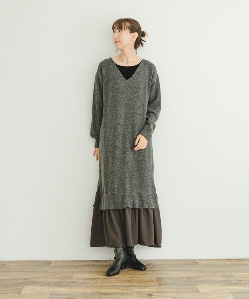 ITEMS URBANRESEARCH（アイテムズ アーバンリサーチ）の「ニットベストセットワンピース（ワンピース・レディース・GRY/L.BRN・FREE）」の8枚目の写真