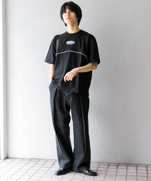 SENSE OF PLACE by URBAN RESEARCH(センスオブプレイスバイアーバンリサーチ)の「ブロックドデザインTシャツ(5分袖)(Tシャツ/カットソー・メンズ・BLK×WHT/GRN×ORG/BLU×YEL・M/L)」の9枚目の写真
