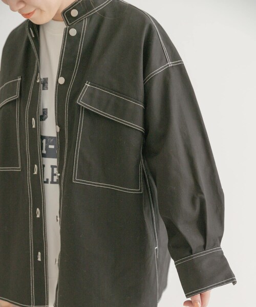 ITEMS URBANRESEARCH（アイテムズ アーバンリサーチ）の「ステッチオーバージャケット（カバーオール・レディース・BEG/BLK・FREE）」の10枚目の写真