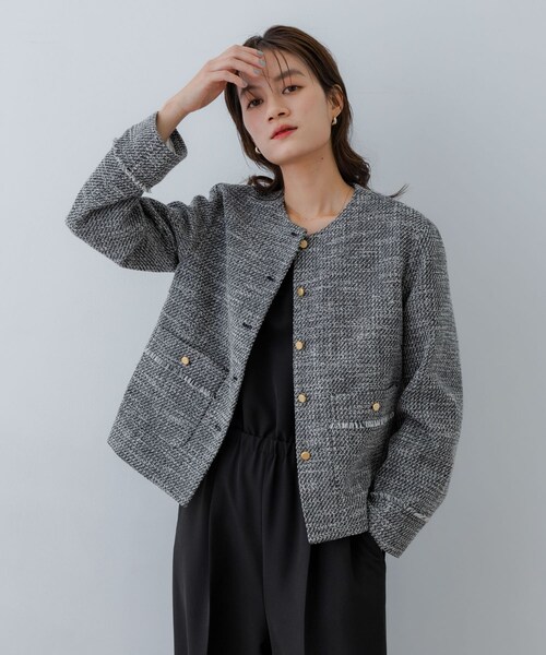 URBAN RESEARCH（アーバンリサーチ）の「ツイードノーカラージャケット（ノーカラージャケット・レディース・OFF MIX/BLACK MIX・FREE）」の18枚目の写真