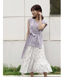 MERCURYDUO | フラワーイレヘムノースリニットセット(ワンピース)