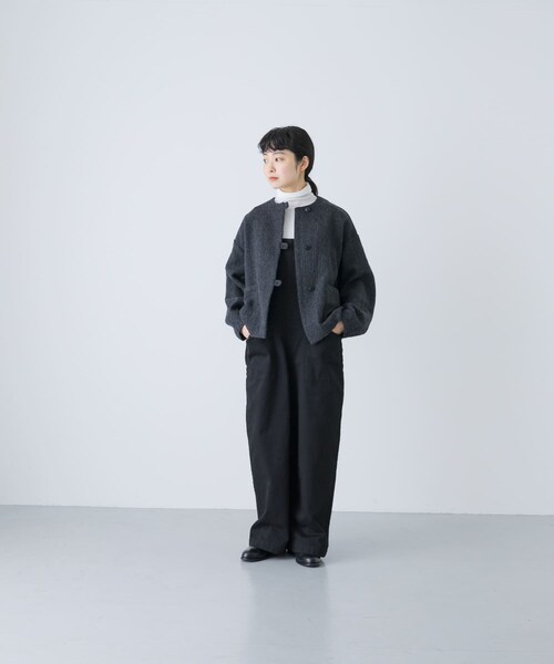 かぐれ(カグレ)の「ウールクルーネックジャケット(ノーカラージャケット・レディース・BLACK/CHARCOAL・Free)」の20枚目の写真