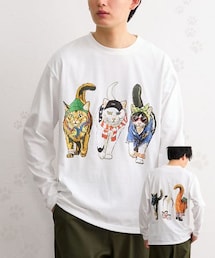 nissen | 度詰め天竺バックプリント猫柄長袖Tシャツ(Tシャツ/カットソー)