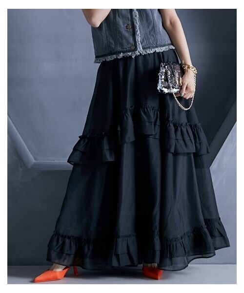 nissen（ニッセン）の「大きいサイズ シアーマキシスカート(ペチコート付) GEVS.（スカート・レディース・オフホワイト/グレー/黒・L/LL/3L/4L/5L/6L/8L/10L）」の16枚目の写真