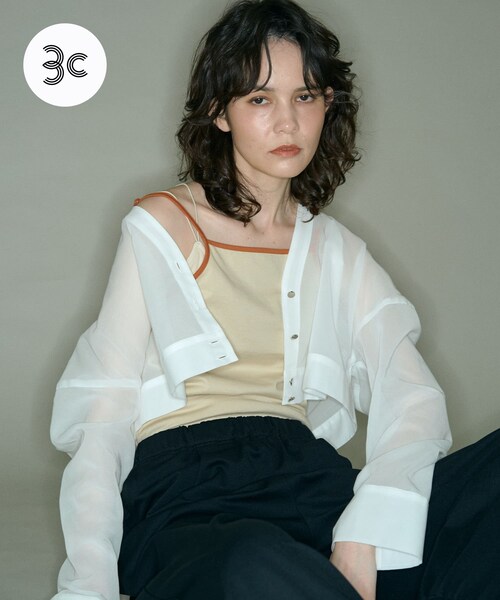 THE GOODLAND MARKET（ザグッドランドマーケット）の「『別注』MIDIUMISOLID×TGM　Organic cotton sheer cardigan（カーディガン/ボレロ・レディース・OFF/BLACK・one）」の3枚目の写真