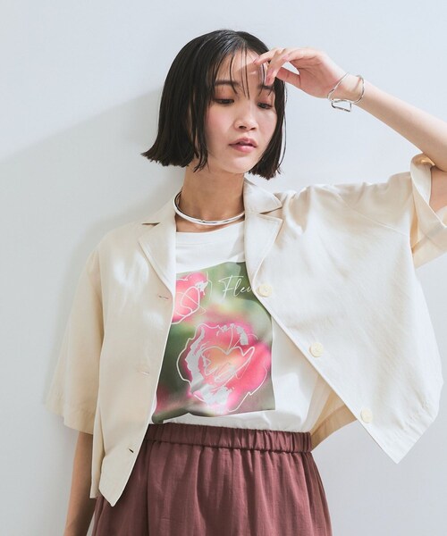 VIS(ビス)の「【接触冷感】箔グラフィックアートTシャツ(Tシャツ/カットソー・レディース・チャコール/ホワイト/ホワイト系・F)」の17枚目の写真