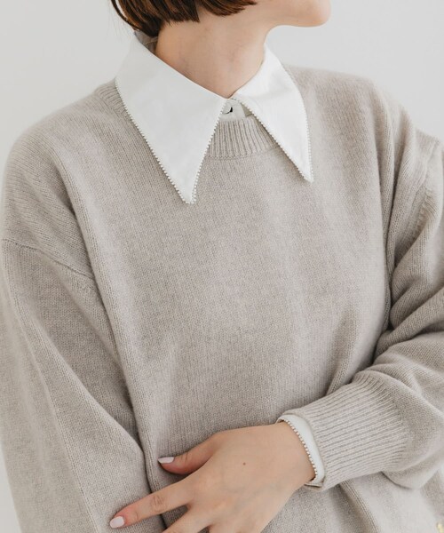 URBAN RESEARCH ROSSO（アーバンリサーチロッソ）の「F by ROSSO　トリミングレースビッグカラーシャツ（シャツ/ブラウス・レディース・OFF WHITE/NAVY/OW STRIPE・FREE）」の5枚目の写真