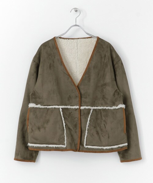 ITEMS URBANRESEARCH(アイテムズ アーバンリサーチ)の「フェイクムートンリバーシブルショートコート∴(ムートンコート・レディース・KHK/NVY/L.GRY・FREE)」の7枚目の写真