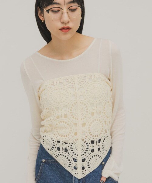 KBF（ケイビーエフ）の「タックドレープロンTEE（Tシャツ/カットソー・レディース・IVORY/PINK/BROWN/TOP GRAY・One）」の10枚目の写真