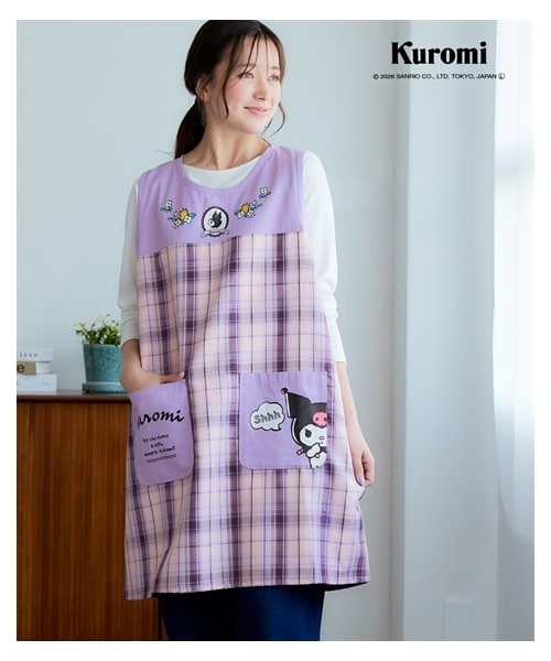 nissen（ニッセン）の「＜大きいサイズ＞ ジャンスカみたいにすっぽり着られるキャラクターエプロン（エプロン・メンズ・ベージュ系(ポムポムプリン)/ネイビー系(ハローキティ)/チャコールグレー系(ハローキティ)/ミントグリーン(ポチャコ)/ピンク×チャコールグレー(マイメロディ)/パープル×チェック(クロミ)/ピンク系チェック(キティ)/クリームイエロー(ポムポムプリン)/ネイビー(シナモロール)/黒系ストライプ(リトルツインスターズ)/赤系ストライプ(ペコ)/オフホワイト×ミントグリーン(ペコ)/オフ×ネイビー系チェック(ドラミ)/ネイビー(ドラえもん)/ミントグリーン(ハローキティ)/ネイビー×赤系ストライプ(ハローキティ)/ラベンダー系(クロミ)/ネイビー(ポチャッコ)・L~LL相当/3L~4L相当/5L~6L相当/8L相当/10L相当）」の14枚目の写真