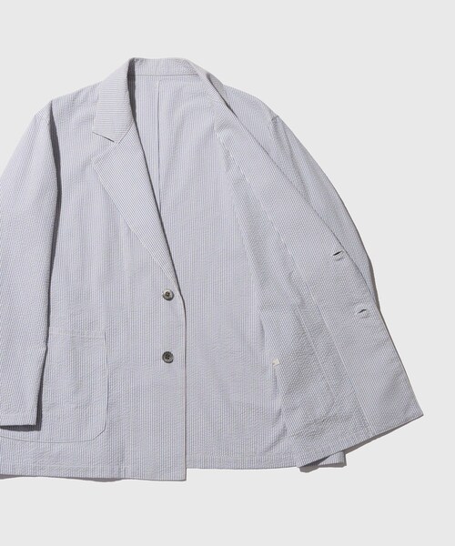 ADAM ET ROPE'(アダムエロペ)の「【Pelemele/ペールメール】COVERALL JACKET SEERSUCKER(テーラードジャケット・メンズ・サックス・L/M)」の8枚目の写真