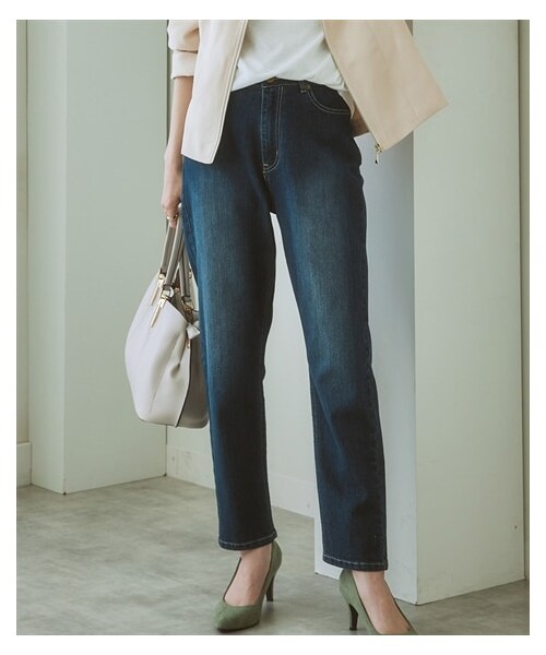nissen（ニッセン）の「ハイライズストレッチテーパードデニムパンツ（吸汗速乾・抗菌防臭）（パンツ・レディース・ネイビー系デニム/ネイビーデニム/オフホワイト(ツイル)・S/M/L/LL）」の18枚目の写真