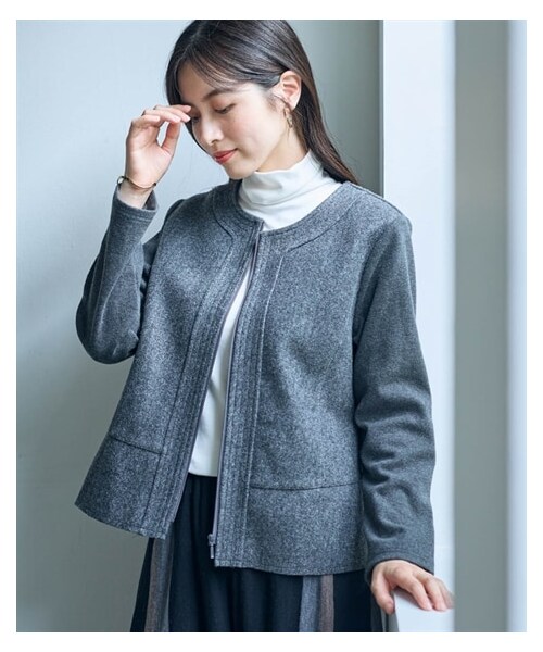 nissen（ニッセン）の「リブ使いノーカラーカットソージャケット【OtonaSMILE】（ジャケット/アウター・レディース・杢グレー系/エクリュ系・M/L/LL/3L/4L/5L/6L）」の4枚目の写真