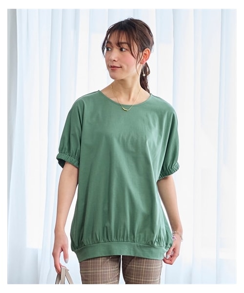 nissen（ニッセン）の「大きいサイズ ひんやりUSAコットン１００％ゆるシルエットドルマンプルオーバー（接触冷感・毛玉防止・UVカット）（Tシャツ/カットソー・レディース・ベイクドオレンジ/ソフトカーキ/チャコールグレー/黒・L~LL相当/3L~4L相当/5L~6L相当/8L相当/10L相当）」の3枚目の写真