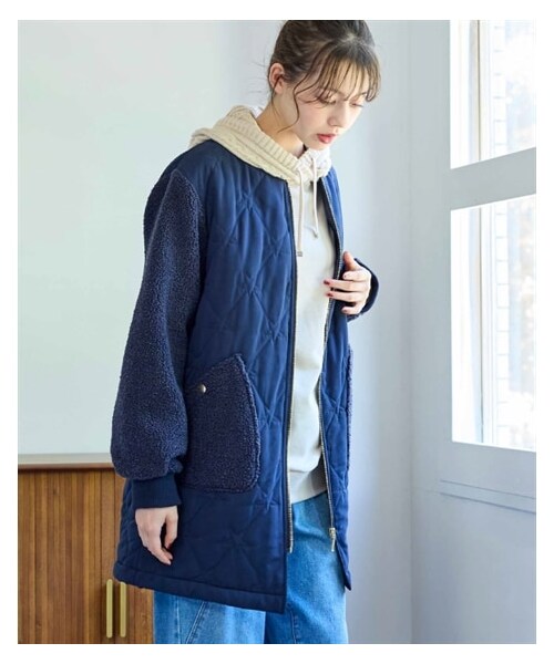 nissen（ニッセン）の「大きいサイズ ボア切替星柄キルト中わたコート（ジャケット/アウター・レディース・カーキ系/ネイビー系/ベージュ系・L/LL/3L/4L/5L/6L/8L/10L）」の19枚目の写真