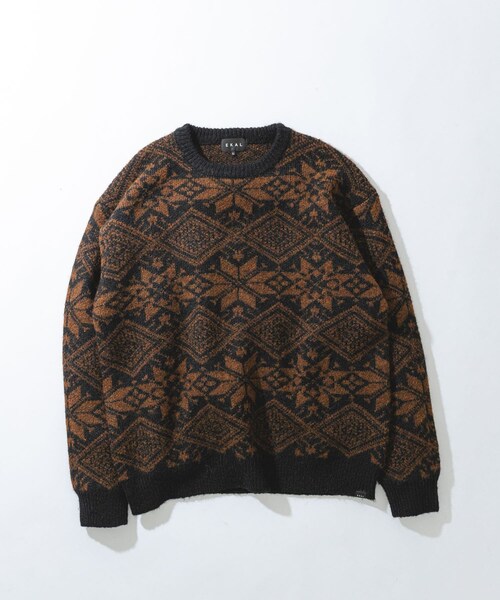EKAL（エカル）の「ノルディックニットプルオーバー（ニット/セーター・メンズ・ブラウン/レッド・M/L）」の3枚目の写真