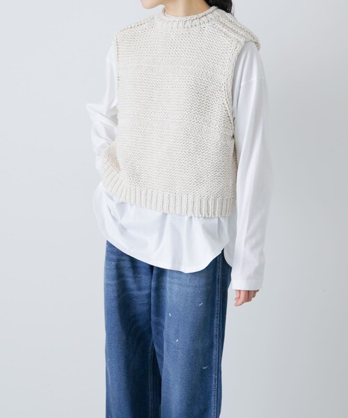 かぐれ（カグレ）の「2WAY綿麻ニットベスト（ベスト・レディース・IVORY/INK BLACK・Free）」の5枚目の写真