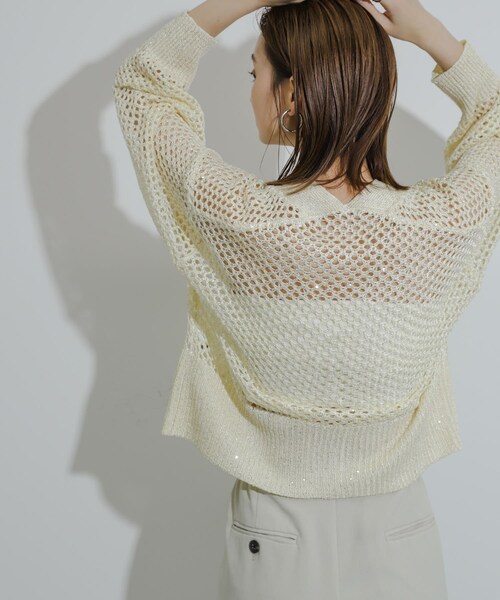 SENSE OF PLACE by URBAN RESEARCH（センスオブプレイスバイアーバンリサーチ）の「スパンコールメッシュカーディガン（カーディガン/ボレロ・レディース・CHARCOAL/IVORY/YELLOW・one）」の18枚目の写真